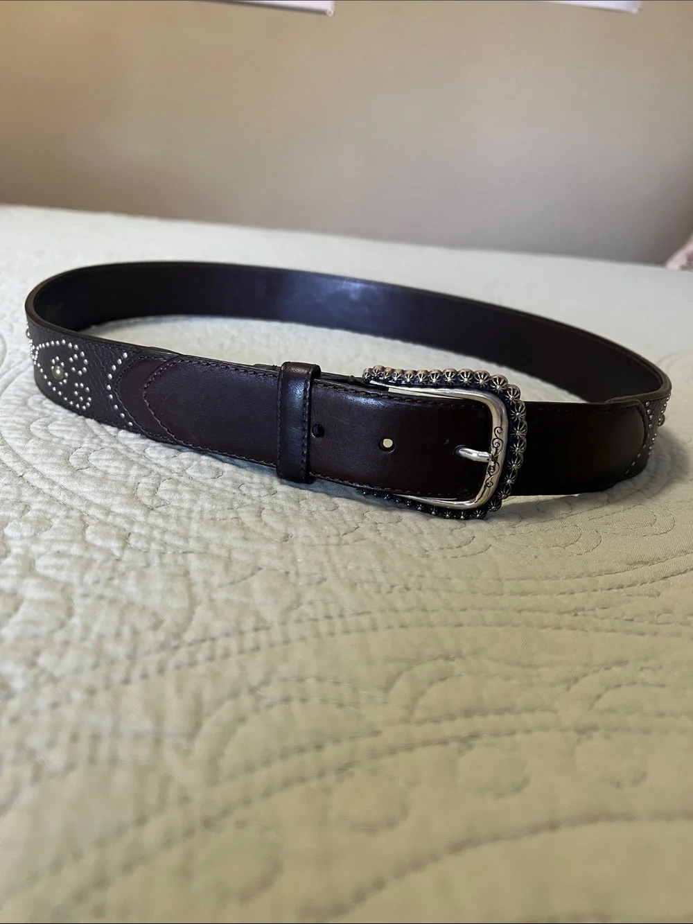 Brighton Dark Brown Leather Belt with Decorative Silver Buckle